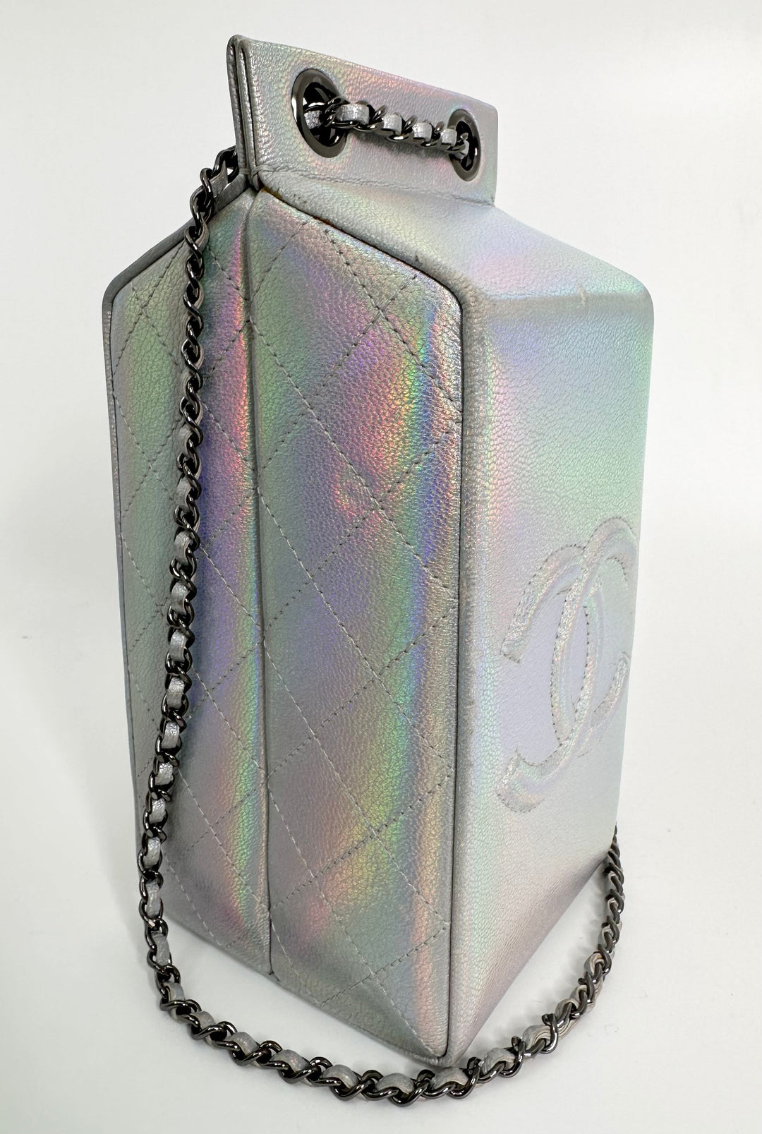Top Quality Chanel Iridescent Silver Lait de Coco Milk Carton Bag