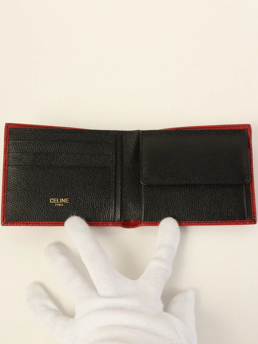 Celine Logo Embossed Wallet Red