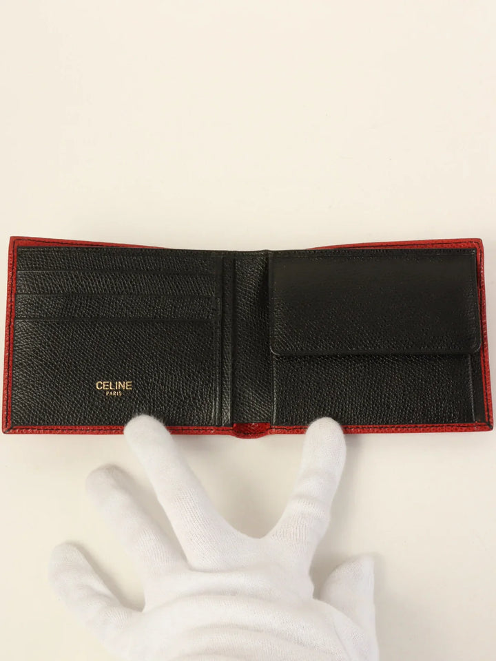 Celine Logo Embossed Wallet Red