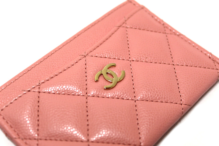 Top Quality Chanel Pink Quilted Caviar Leather Card Holder
