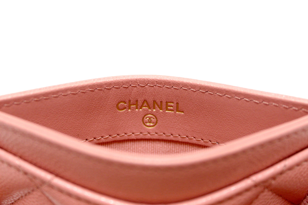 Top Quality Chanel Pink Quilted Caviar Leather Card Holder