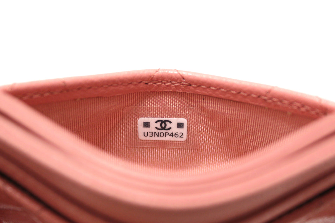 Top Quality Chanel Pink Quilted Caviar Leather Card Holder