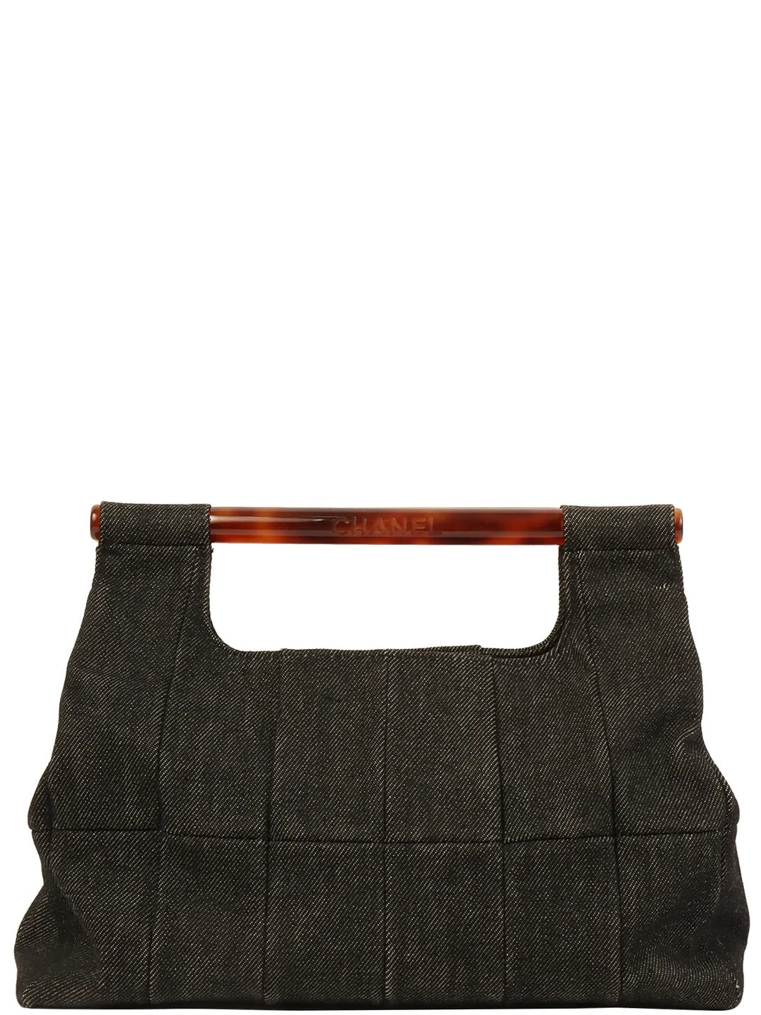 Chanel Around 1998 Made Denim Tortoiseshell Logo Top Handle Bag Black