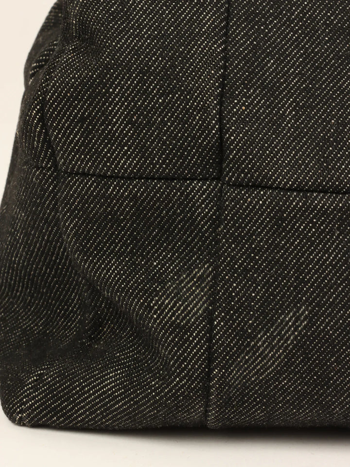 Chanel Around 1998 Made Denim Tortoiseshell Logo Top Handle Bag Black