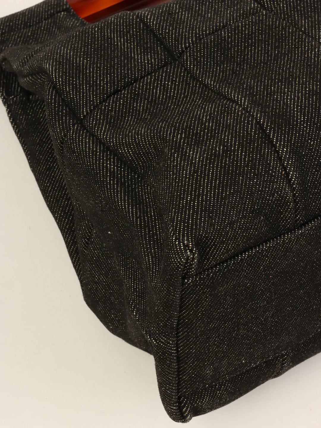 Chanel Around 1998 Made Denim Tortoiseshell Logo Top Handle Bag Black