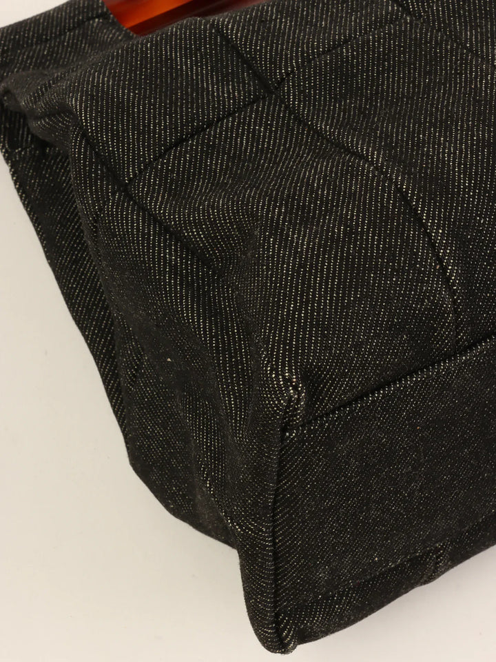 Chanel Around 1998 Made Denim Tortoiseshell Logo Top Handle Bag Black