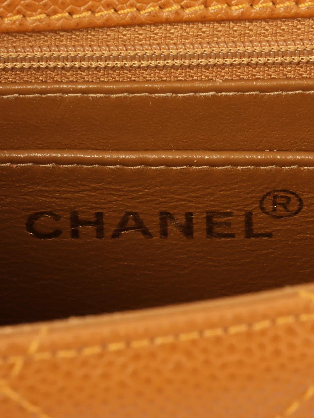 Chanel Around 1998 Made Caviar Skin Turn-Lock Shoulder Bag Camel