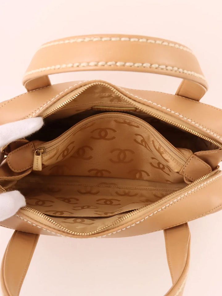 Chanel Around 2003 Made Wild Stitch Cc Mark Plate Top Handle Bag Beige