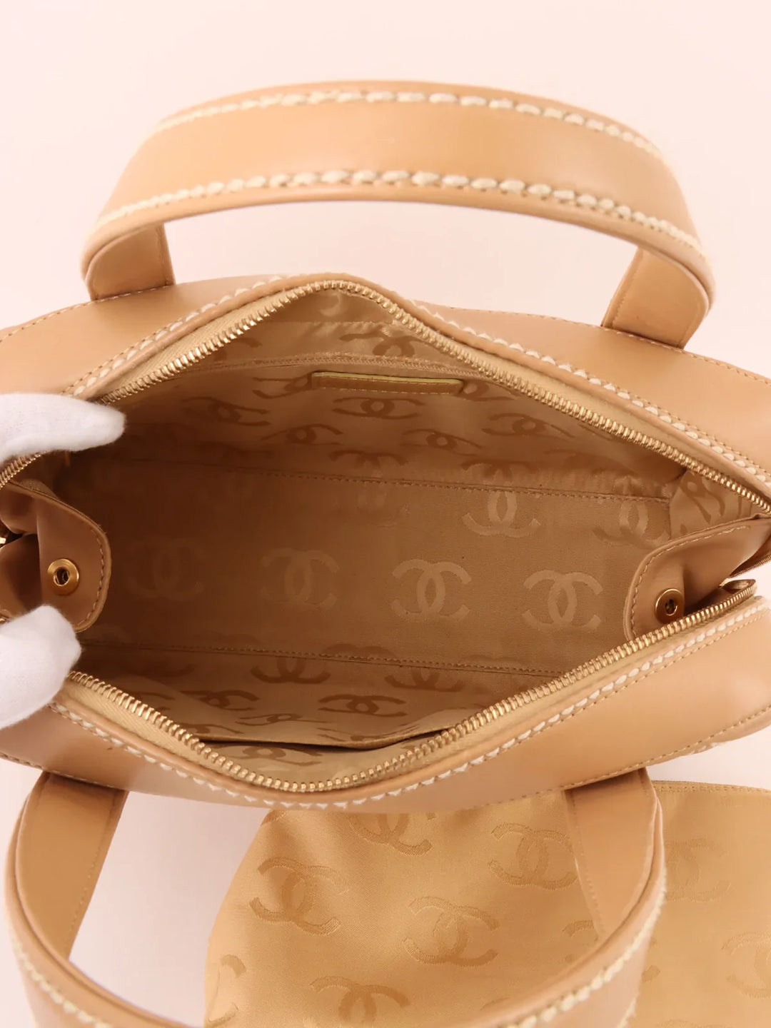 Chanel Around 2003 Made Wild Stitch Cc Mark Plate Top Handle Bag Beige
