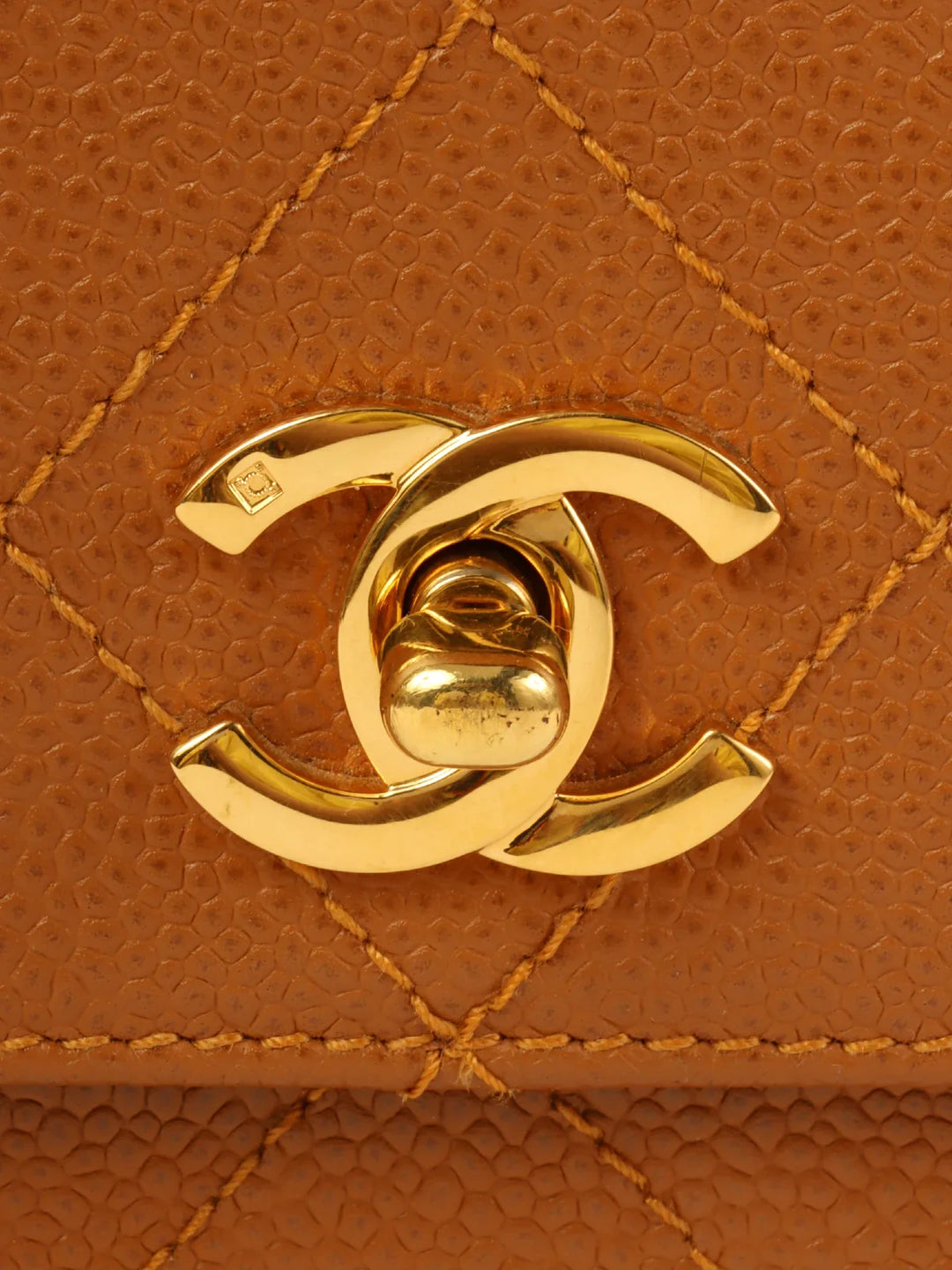 Chanel Around 1998 Made Caviar Skin Turn-Lock Shoulder Bag Camel