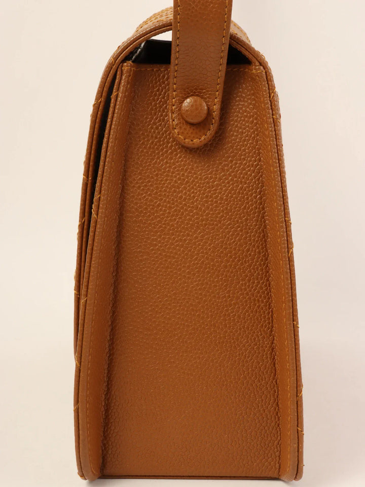 Chanel Around 1998 Made Caviar Skin Turn-Lock Shoulder Bag Camel