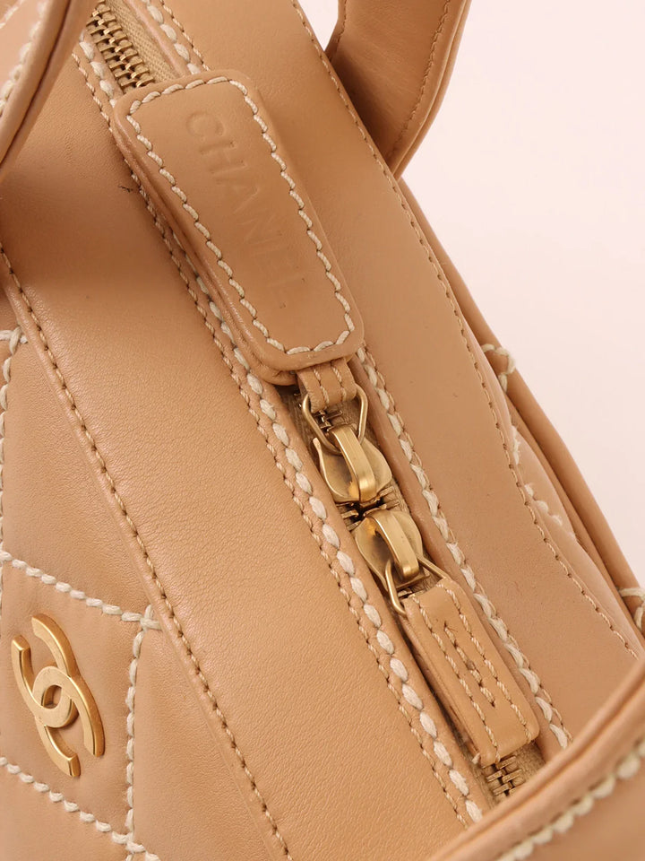 Chanel Around 2003 Made Wild Stitch Cc Mark Plate Top Handle Bag Beige