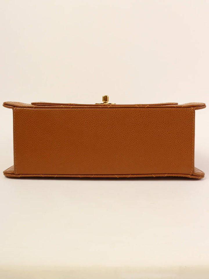 Chanel Around 1998 Made Caviar Skin Turn-Lock Shoulder Bag Camel