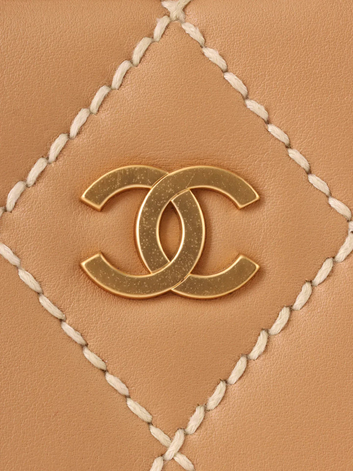 Chanel Around 2003 Made Wild Stitch Cc Mark Plate Top Handle Bag Beige