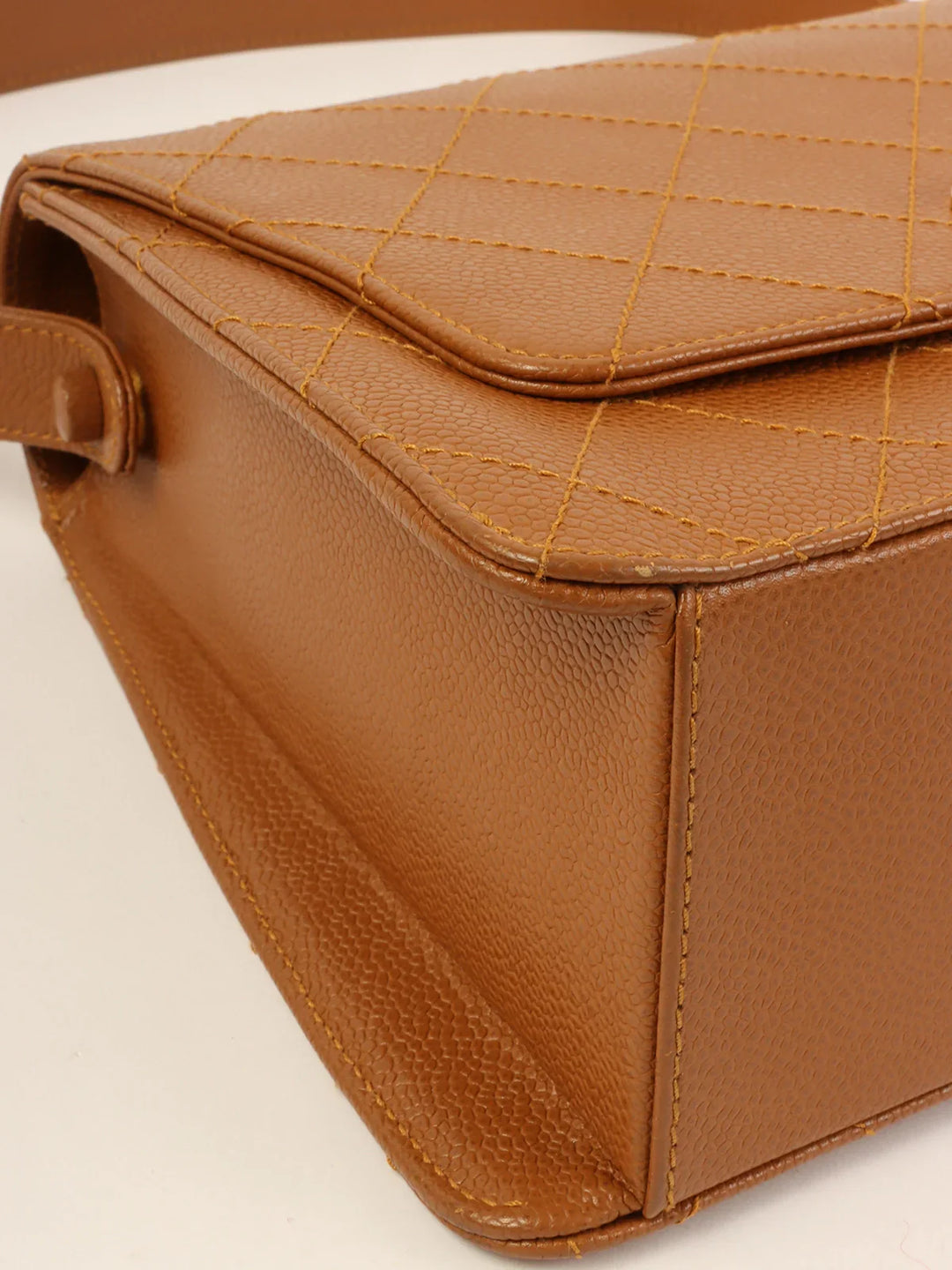 Chanel Around 1998 Made Caviar Skin Turn-Lock Shoulder Bag Camel