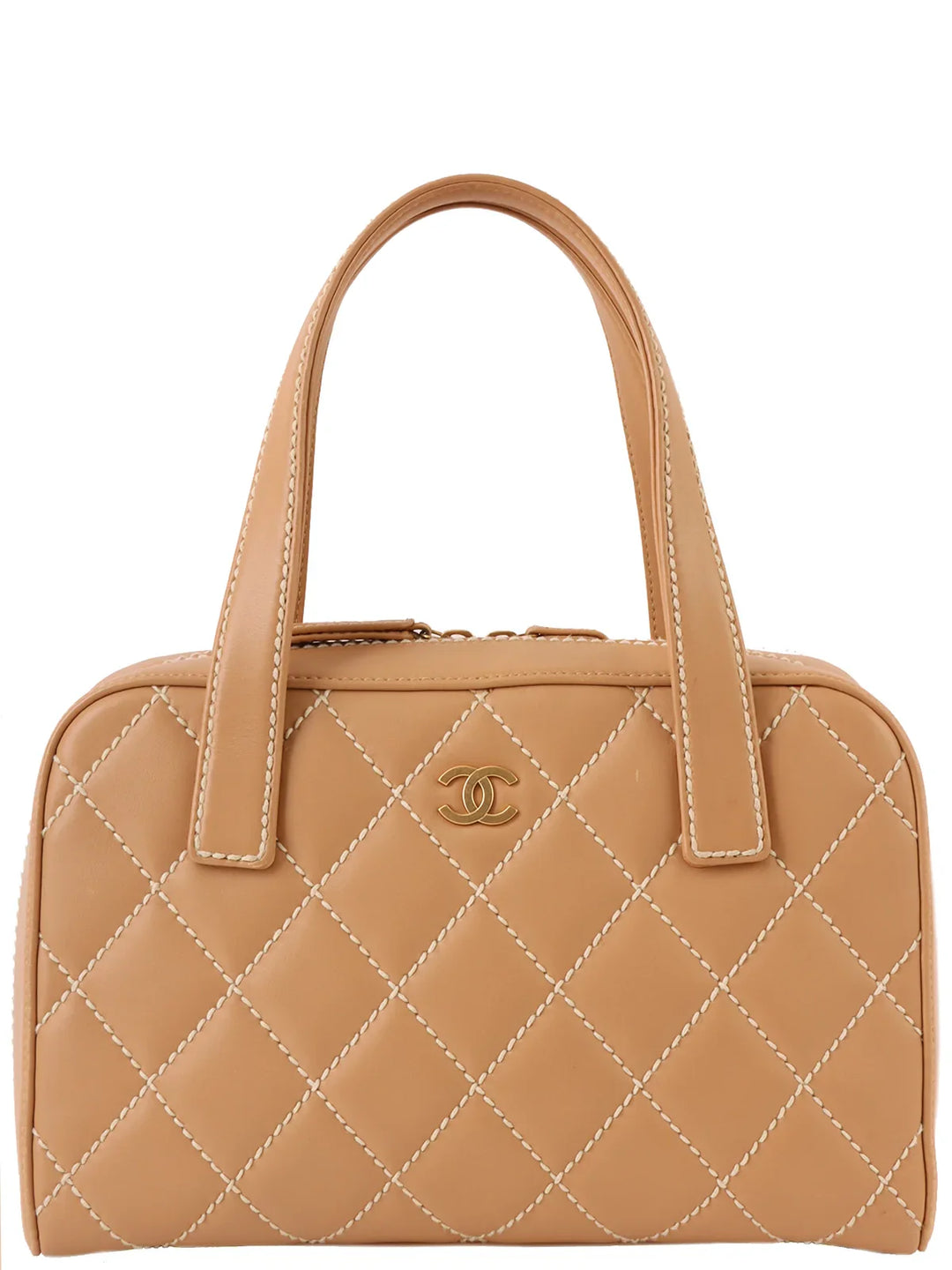 Chanel Around 2003 Made Wild Stitch Cc Mark Plate Top Handle Bag Beige
