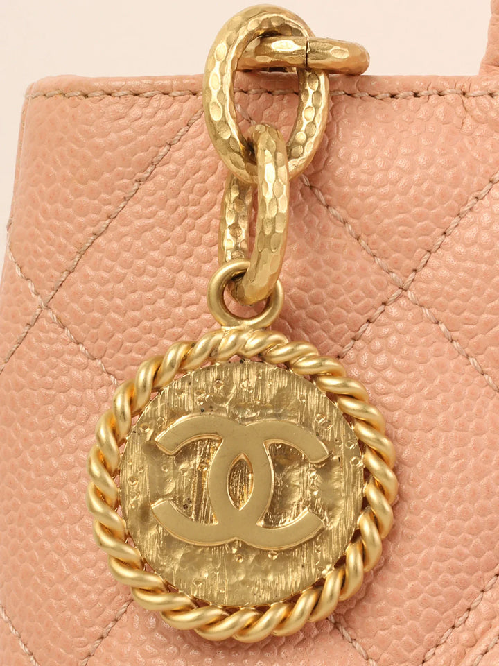 Chanel Around 2000 Made Caviar Skin Cc Mark Stitch Revival Tote Bag Pink