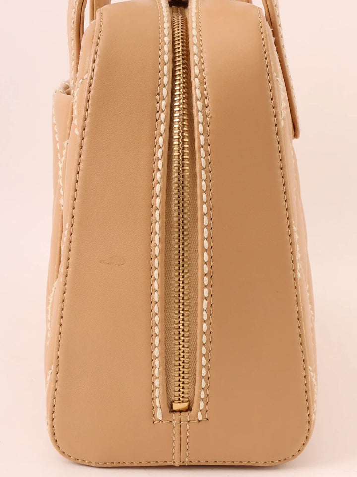 Chanel Around 2003 Made Wild Stitch Cc Mark Plate Top Handle Bag Beige
