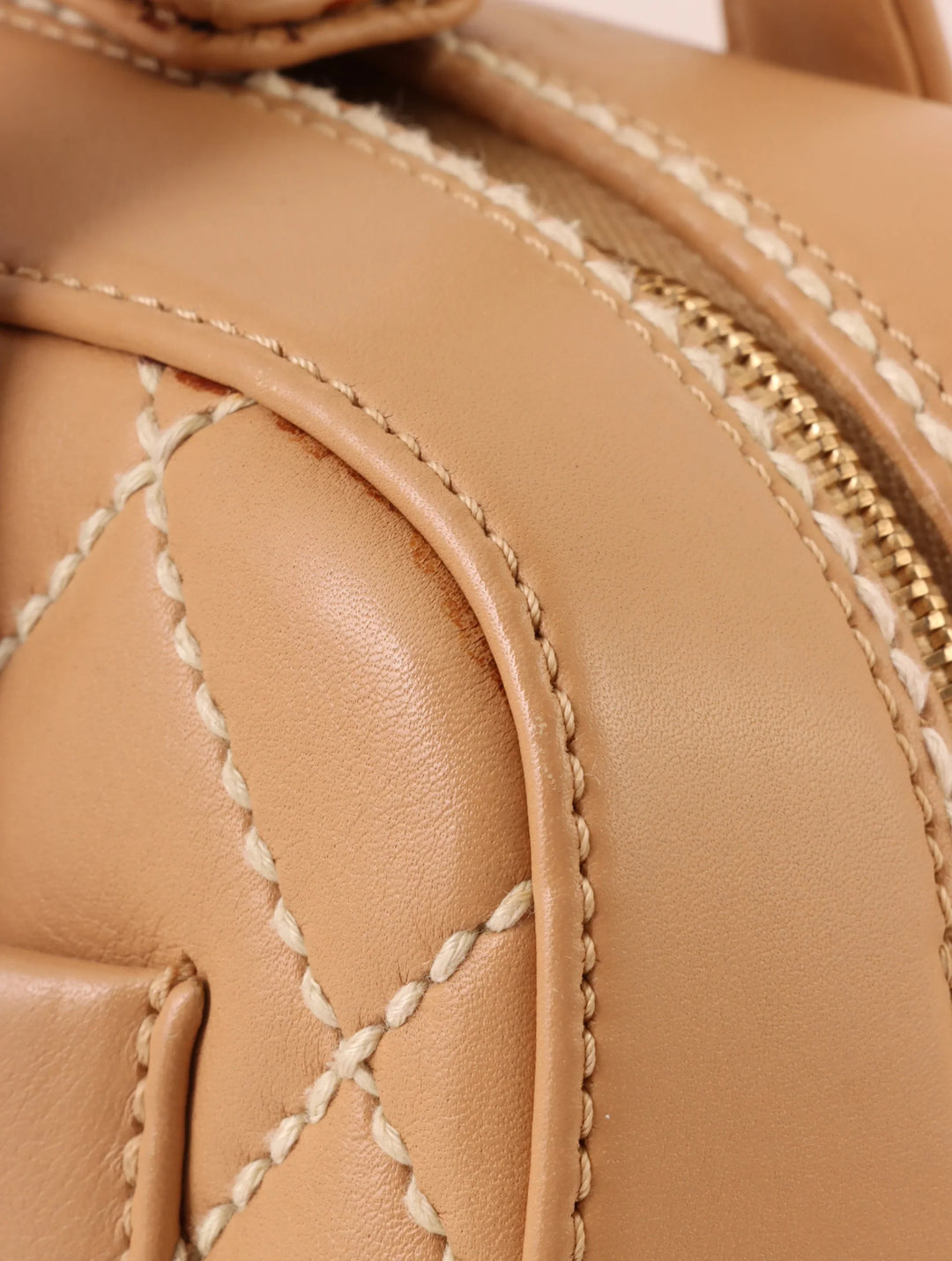 Chanel Around 2003 Made Wild Stitch Cc Mark Plate Top Handle Bag Beige