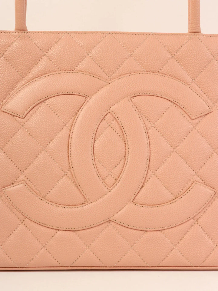 Chanel Around 2000 Made Caviar Skin Cc Mark Stitch Revival Tote Bag Pink