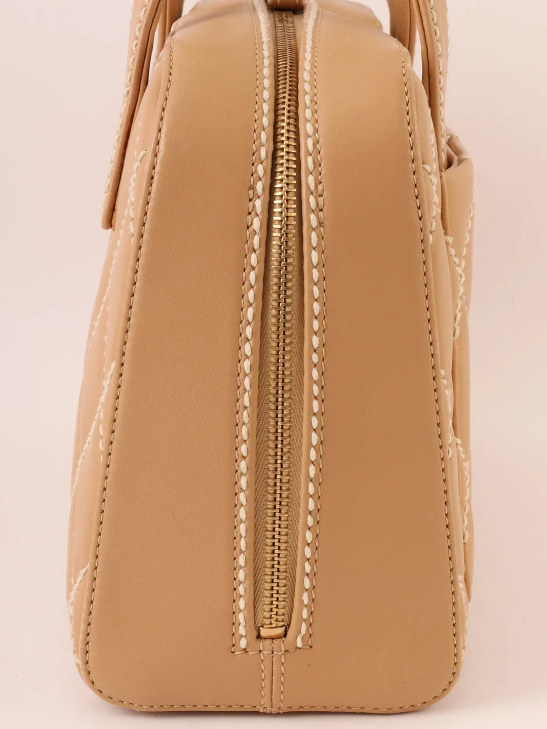 Chanel Around 2003 Made Wild Stitch Cc Mark Plate Top Handle Bag Beige