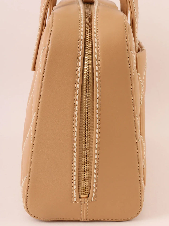 Chanel Around 2003 Made Wild Stitch Cc Mark Plate Top Handle Bag Beige