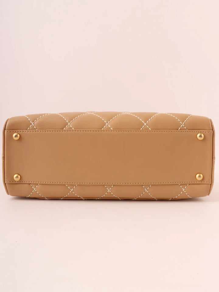Chanel Around 2003 Made Wild Stitch Cc Mark Plate Top Handle Bag Beige