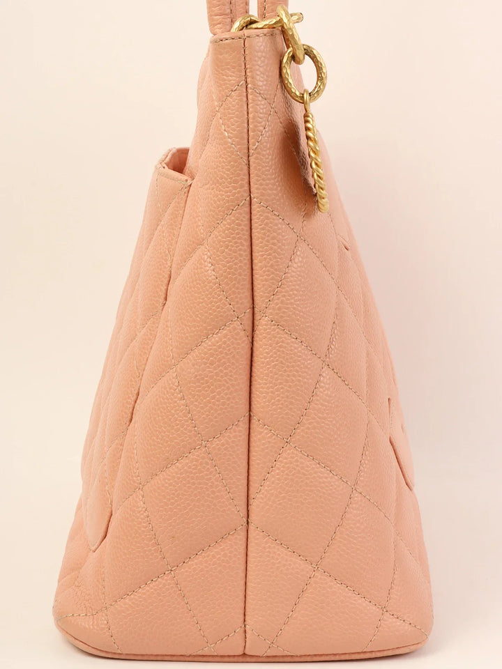 Chanel Around 2000 Made Caviar Skin Cc Mark Stitch Revival Tote Bag Pink