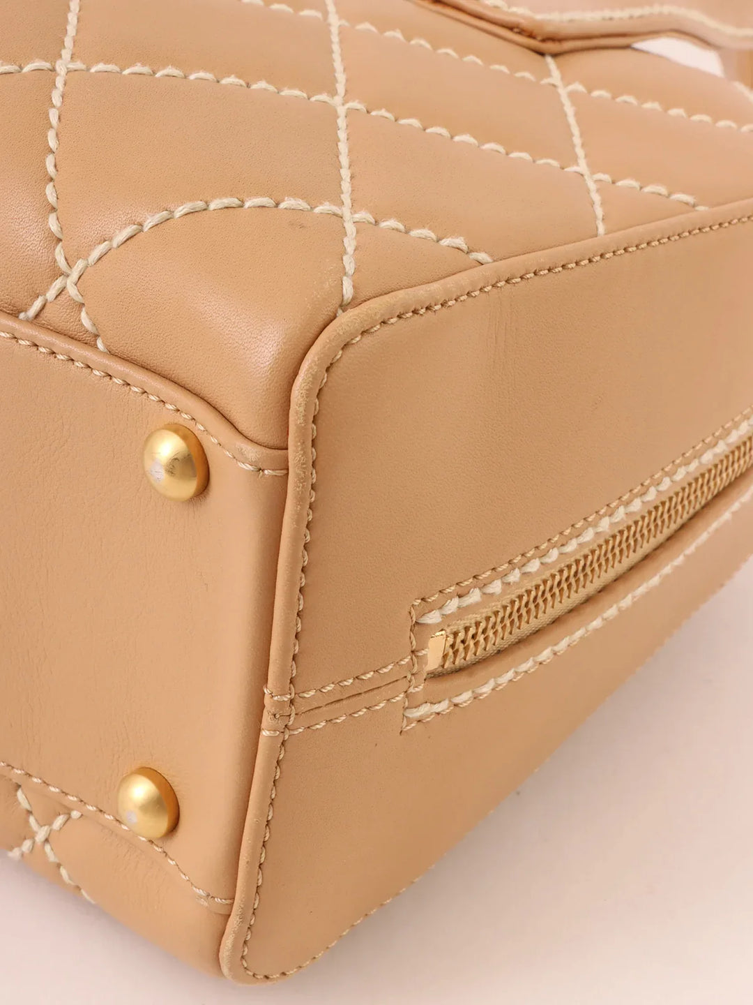Chanel Around 2003 Made Wild Stitch Cc Mark Plate Top Handle Bag Beige