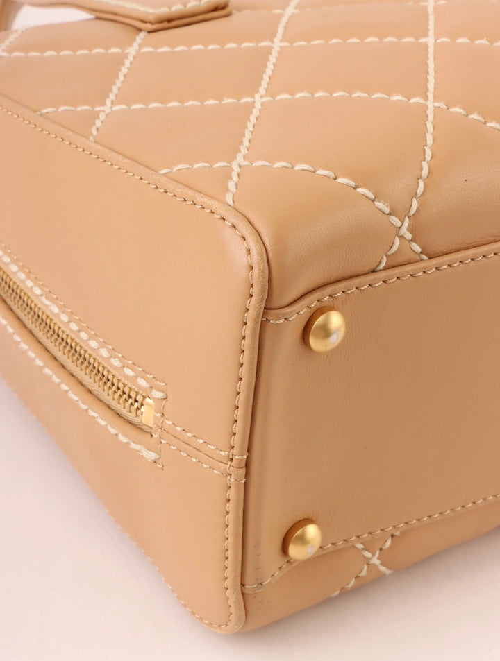 Chanel Around 2003 Made Wild Stitch Cc Mark Plate Top Handle Bag Beige