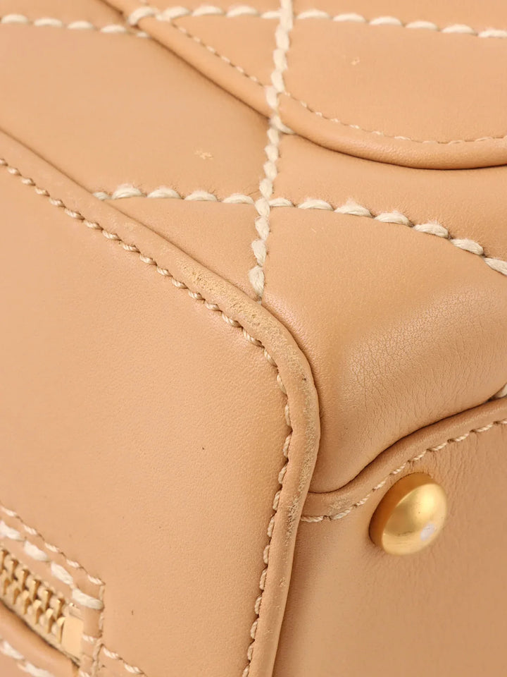 Chanel Around 2003 Made Wild Stitch Cc Mark Plate Top Handle Bag Beige