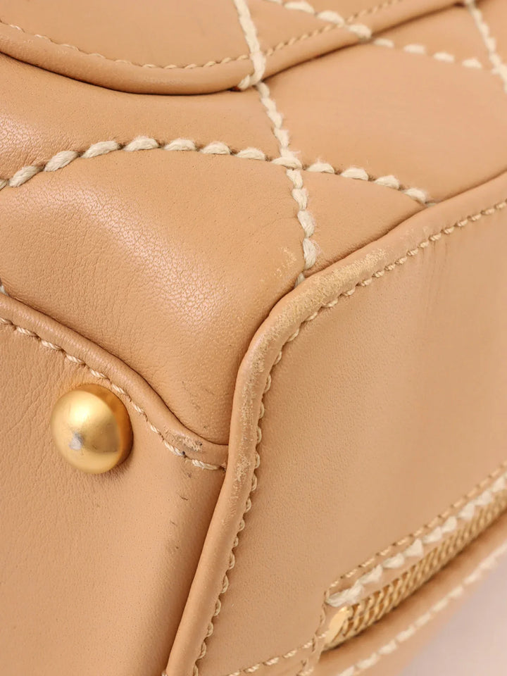 Chanel Around 2003 Made Wild Stitch Cc Mark Plate Top Handle Bag Beige