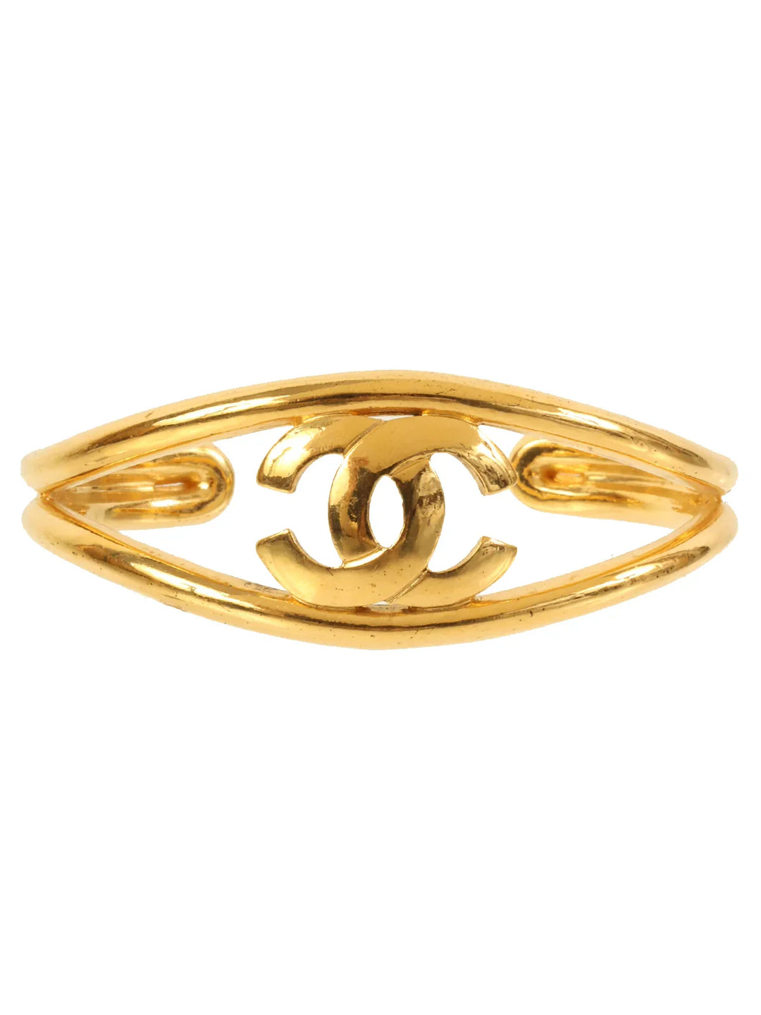 Chanel 1997 Made Cc Mark Cutout Plate Bangle Gold