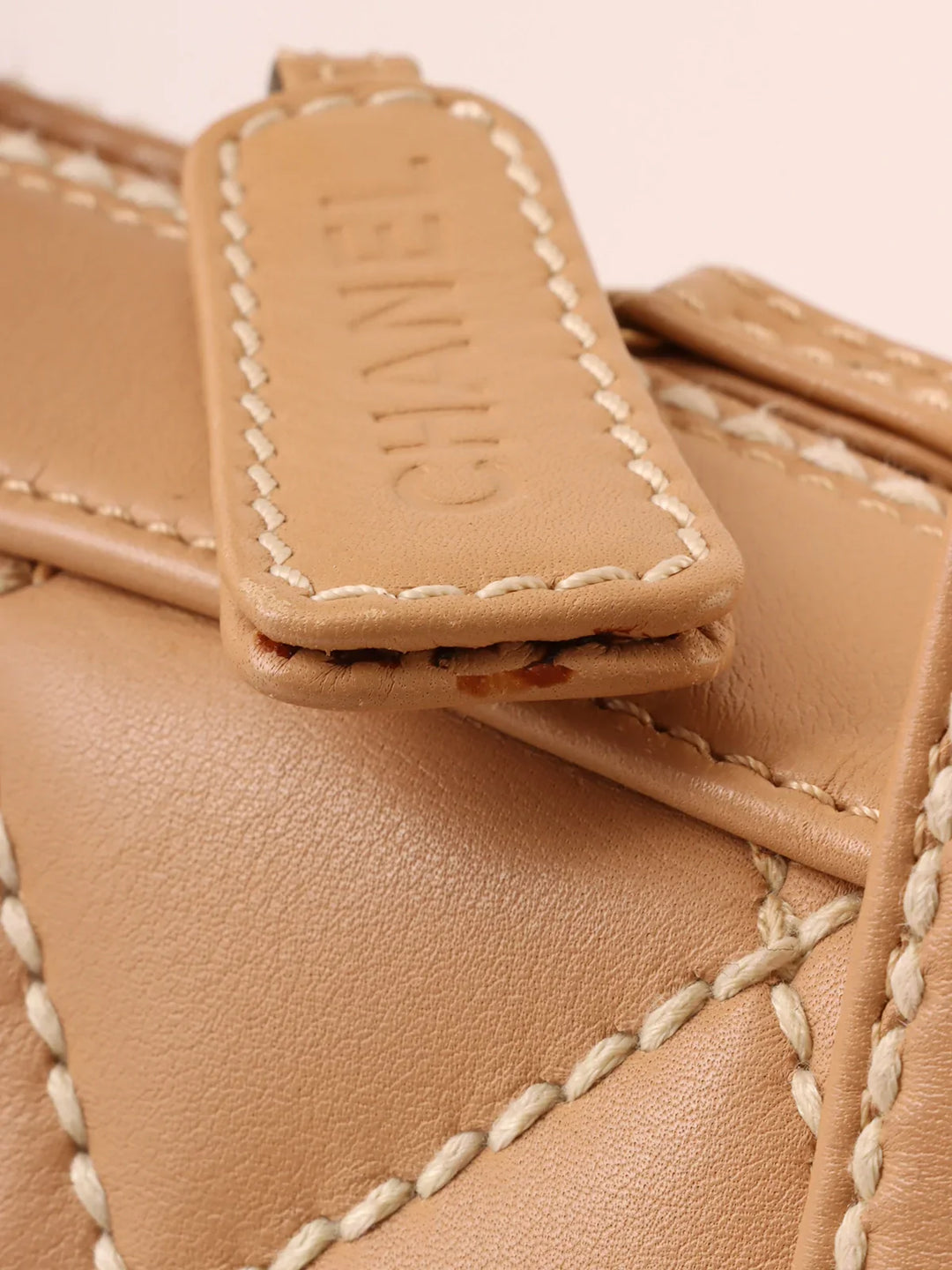 Chanel Around 2003 Made Wild Stitch Cc Mark Plate Top Handle Bag Beige