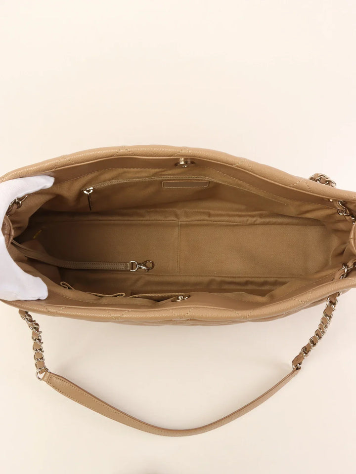 Chanel Around 2014 Made Caviar Skin Cc Mark Stitch Chain Tote Bag Beige