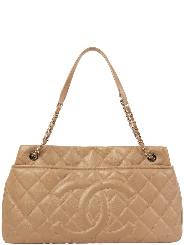Chanel Around 2014 Made Caviar Skin Cc Mark Stitch Chain Tote Bag Beige