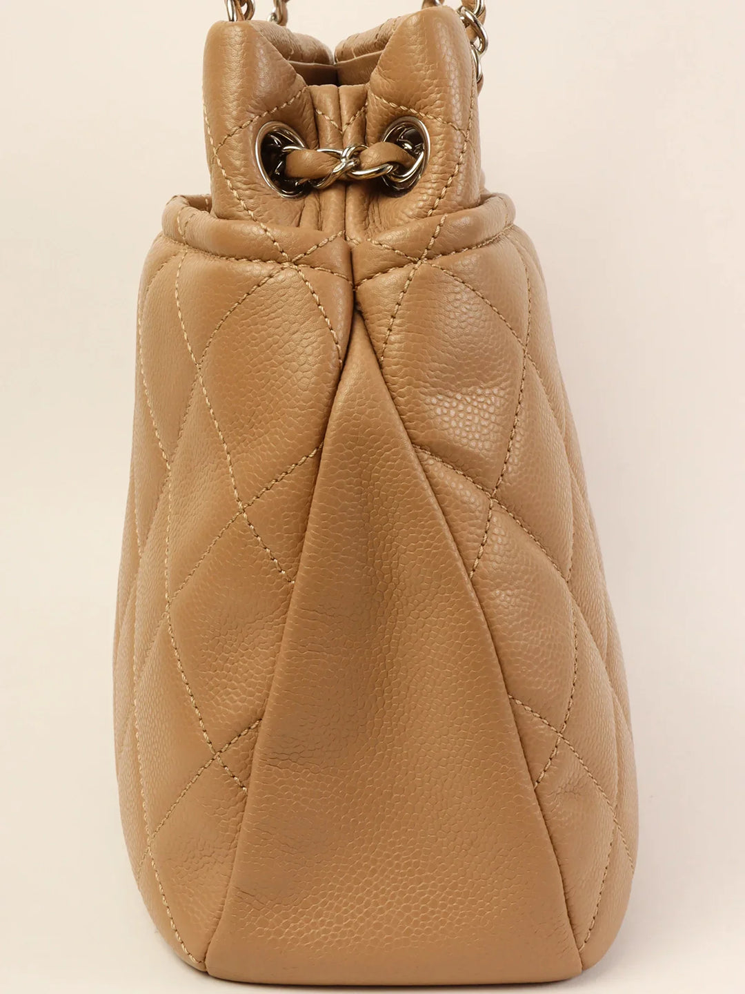 Chanel Around 2014 Made Caviar Skin Cc Mark Stitch Chain Tote Bag Beige