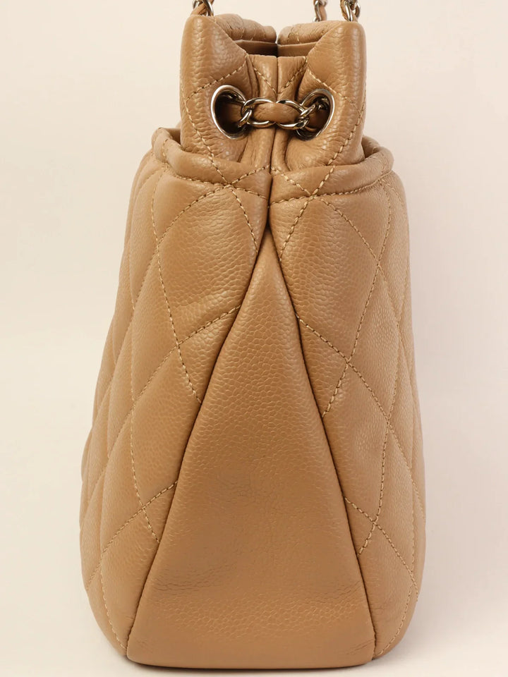 Chanel Around 2014 Made Caviar Skin Cc Mark Stitch Chain Tote Bag Beige