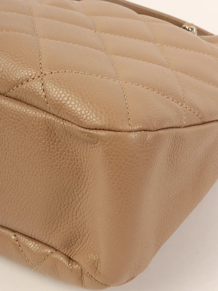 Chanel Around 2014 Made Caviar Skin Cc Mark Stitch Chain Tote Bag Beige