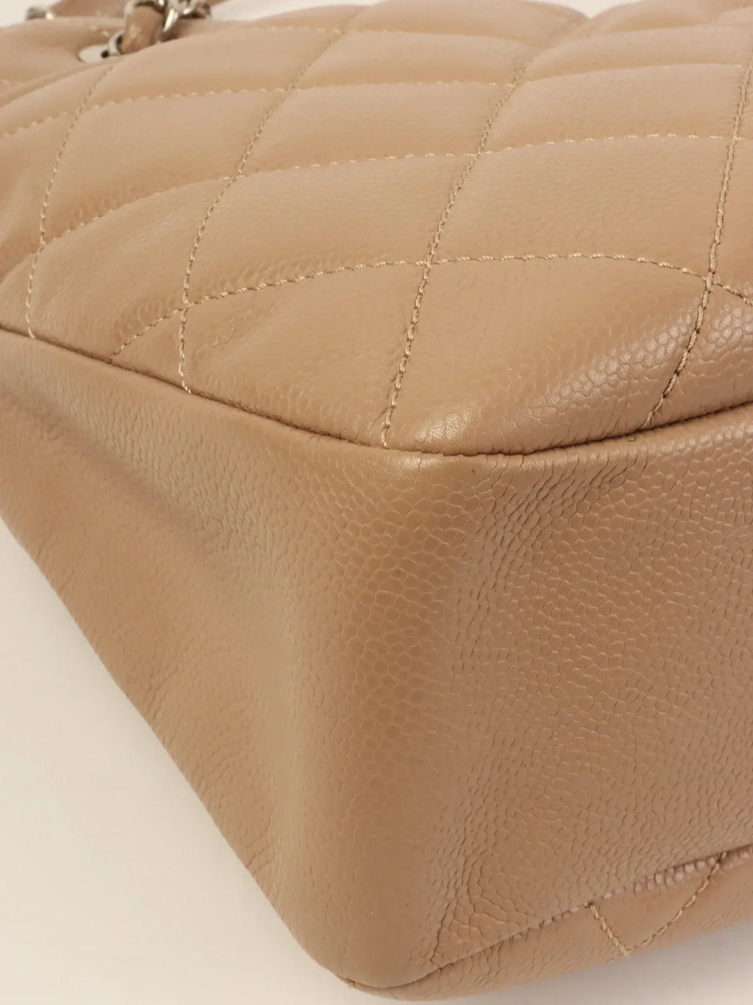 Chanel Around 2014 Made Caviar Skin Cc Mark Stitch Chain Tote Bag Beige