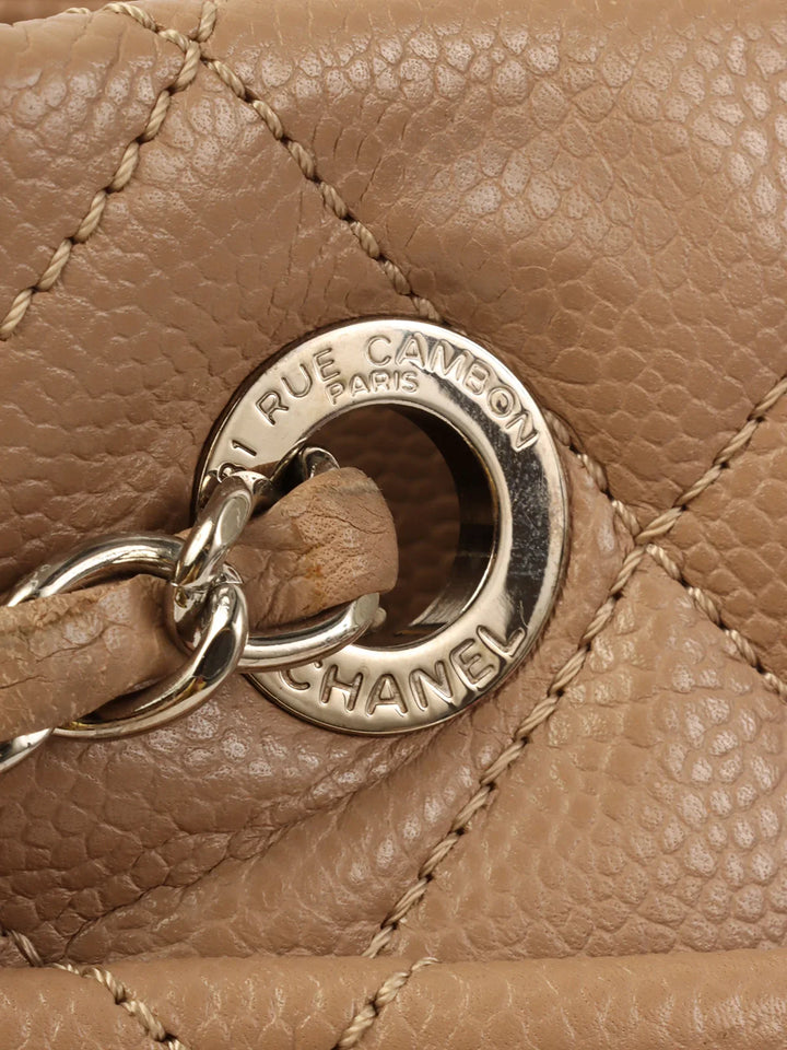 Chanel Around 2014 Made Caviar Skin Cc Mark Stitch Chain Tote Bag Beige