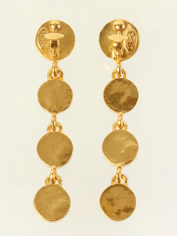 Chanel 1995 Made Gripoix Round Cc Mark Swing Earrings Gold/Red