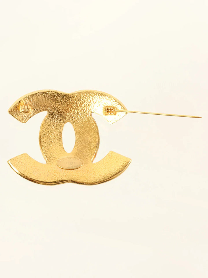 Chanel 1995 Made Gripoix Stone Cc Mark Brooch Gold/Multi