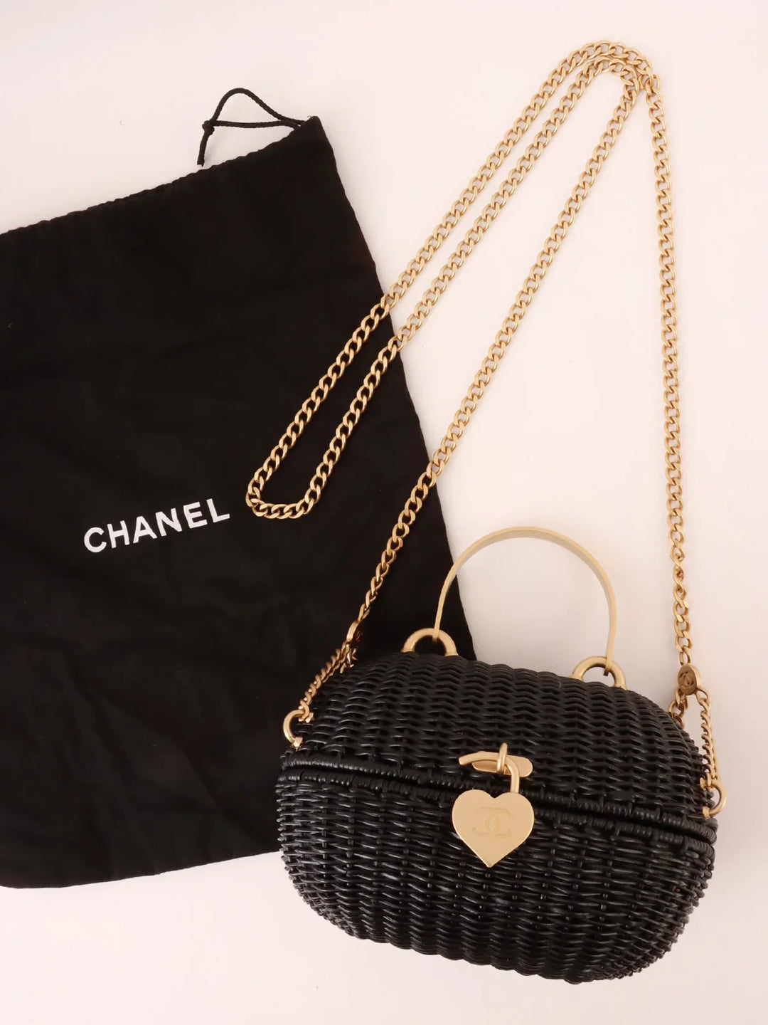 Chanel Around 2004 Made Straw Heart Cc Mark Plate 2Way Bag Black