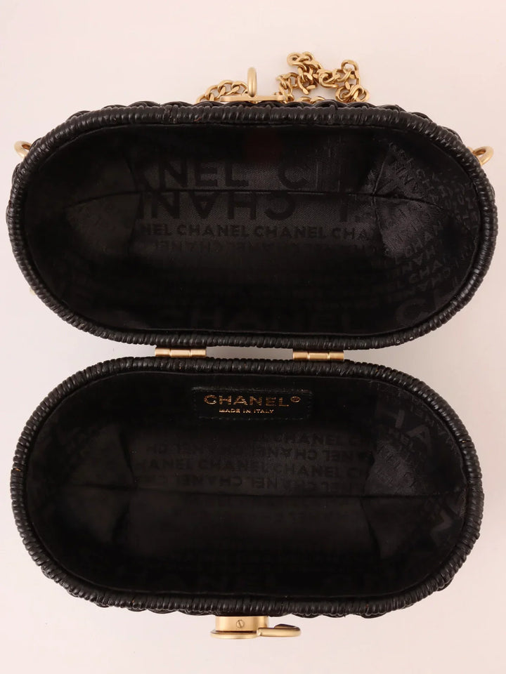 Chanel Around 2004 Made Straw Heart Cc Mark Plate 2Way Bag Black