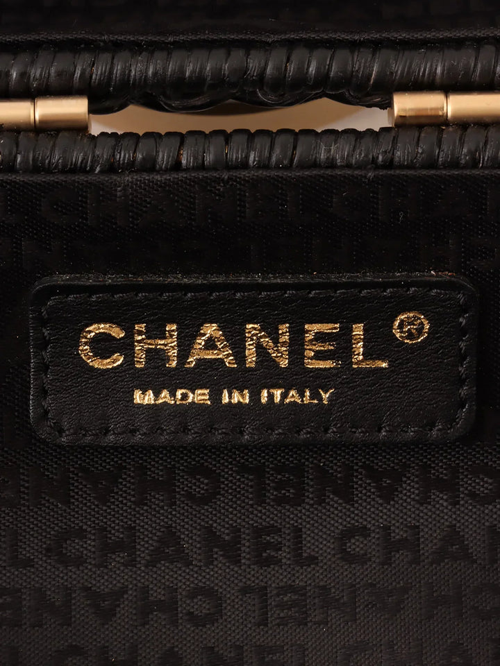 Chanel Around 2004 Made Straw Heart Cc Mark Plate 2Way Bag Black