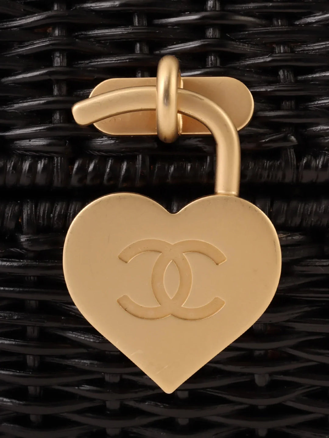 Chanel Around 2004 Made Straw Heart Cc Mark Plate 2Way Bag Black