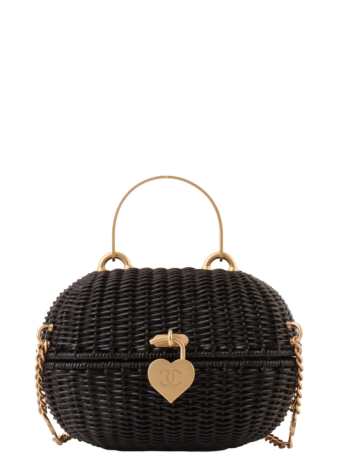 Chanel Around 2004 Made Straw Heart Cc Mark Plate 2Way Bag Black
