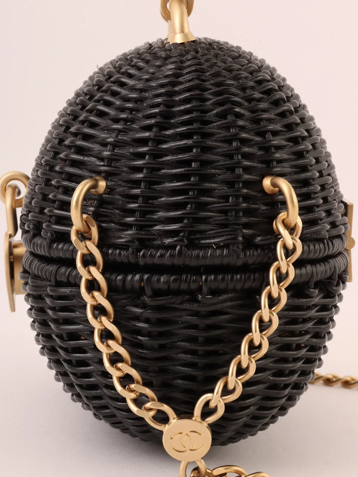 Chanel Around 2004 Made Straw Heart Cc Mark Plate 2Way Bag Black