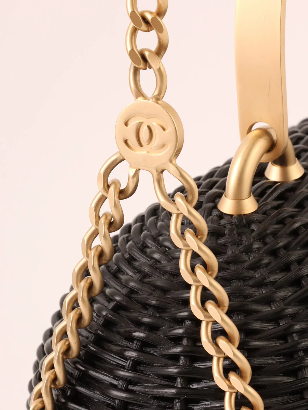 Chanel Around 2004 Made Straw Heart Cc Mark Plate 2Way Bag Black